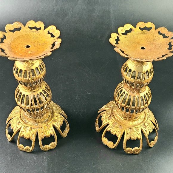 Vintage Brass Ornate Beautiful Candle Holders - Made in Japan - Pair - Picture 12 of 12